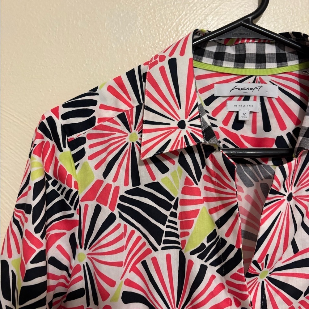 Foxcroft Pink and Black Geometric Button Down Shirt - Picture 6 of 8